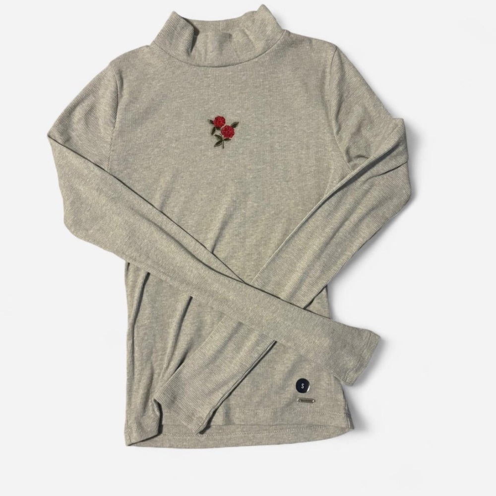 Hollister Gray Sweater with Red Floral Detail